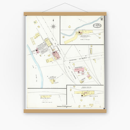 Old map wall art mockup — magnetic wood frame on white wall — Sanborn Fire Insurance Map from Fort Dodge, Webster County, Iowa (1896), Sheet #0002