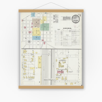 Old map wall art mockup — magnetic wood frame on white wall — Sanborn Fire Insurance Map from Salisbury, Rowan County, North Carolina (1896) - Complete Map Set