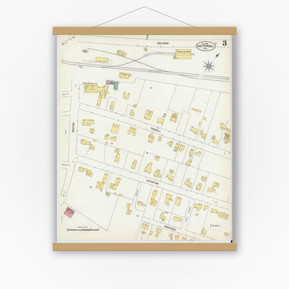 Old map wall art mockup — magnetic wood frame on white wall — Sanborn Fire Insurance Map from East Pepperell, Middlesex County, Massachusetts (1903), Sheet #0003