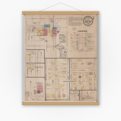 Old map wall art mockup — magnetic wood frame on white wall — Sanborn Fire Insurance Map from Bad Axe, Huron County, Michigan (1922) - Complete Map Set