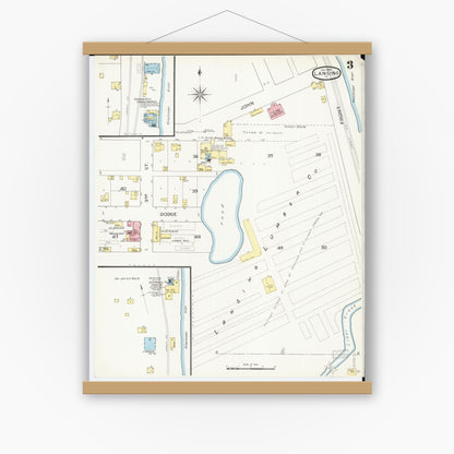 Old map wall art mockup — magnetic wood frame on white wall — Sanborn Fire Insurance Map from Lansing, Allamakee County, Iowa (1894), Sheet #0003