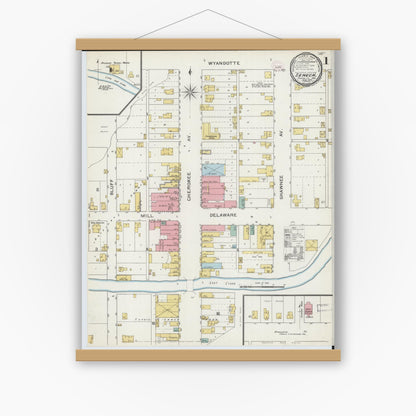 Old map wall art mockup — magnetic wood frame on white wall — Sanborn Fire Insurance Map from Seneca, Newton County, Missouri (1894) - Complete Map Set