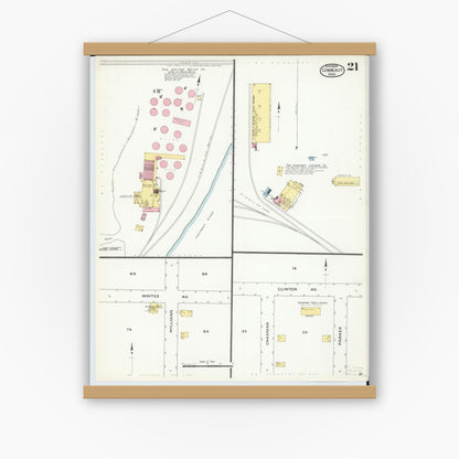 Old map wall art mockup — magnetic wood frame on white wall — Sanborn Fire Insurance Map from Conneaut, Ashtabula County, Ohio (1909), Sheet #0021