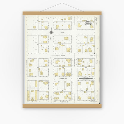Old map wall art mockup — magnetic wood frame on white wall — Sanborn Fire Insurance Map from Mexia, Limestone County, Texas (1921), Sheet #0004