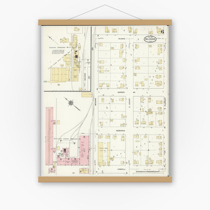 Old map wall art mockup — magnetic wood frame on white wall — Sanborn Fire Insurance Map from Belvidere, Boone County, Illinois (1912), Sheet #0006