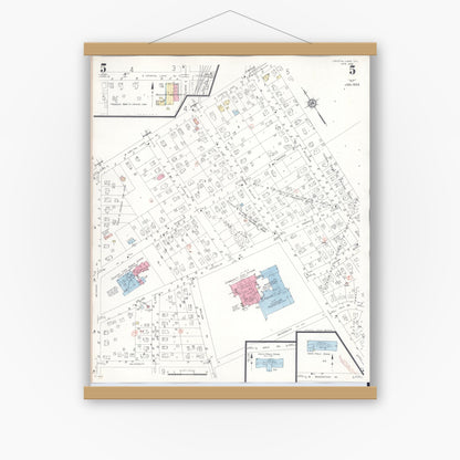 Old map wall art mockup — magnetic wood frame on white wall — Sanborn Fire Insurance Map from Crystal Lake, McHenry County, Illinois (1955), Sheet #0005