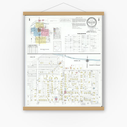 Old map wall art mockup — magnetic wood frame on white wall — Sanborn Fire Insurance Map from Bradford, Darke and Miami Counties, Ohio (1951), Sheet #0001