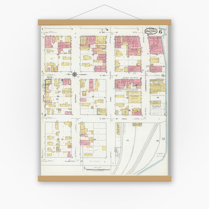 Old map wall art mockup — magnetic wood frame on white wall — Sanborn Fire Insurance Map from Manitowoc, Manitowoc County, Wisconsin (1919), Sheet #0006