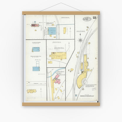 Old map wall art mockup — magnetic wood frame on white wall — Sanborn Fire Insurance Map from Marquette, Marquette County, Michigan (1904), Sheet #0021