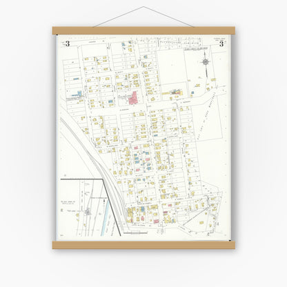 Old map wall art mockup — magnetic wood frame on white wall — Sanborn Fire Insurance Map from Cleves, Hamilton County, Ohio (1938), Sheet #0003