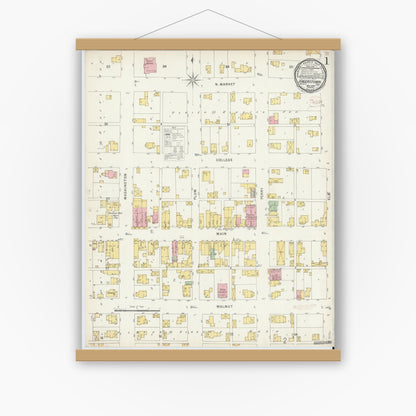 Old map wall art mockup — magnetic wood frame on white wall — Sanborn Fire Insurance Map from Hagerstown, Wayne County, Indiana (1896) - Complete Map Set
