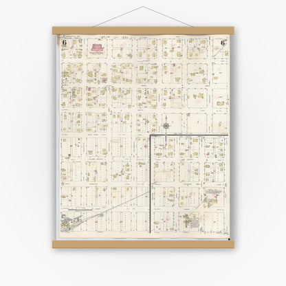 Old map wall art mockup — magnetic wood frame on white wall — Sanborn Fire Insurance Map from Henrietta, Clay County, Texas (1944), Sheet #0006