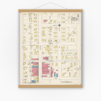 Old map wall art mockup — magnetic wood frame on white wall — Sanborn Fire Insurance Map from Archbold, Fulton County, Ohio (1922), Sheet #0002