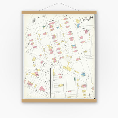 Old map wall art mockup — magnetic wood frame on white wall — Sanborn Fire Insurance Map from Pottstown, Montgomery County, Pennsylvania (1909), Sheet #0030