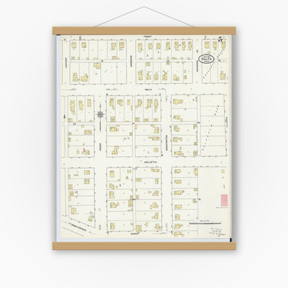 Old map wall art mockup — magnetic wood frame on white wall — Sanborn Fire Insurance Map from Delta, Fulton County, Ohio (1905), Sheet #0009