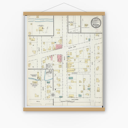 Old map wall art mockup — magnetic wood frame on white wall — Sanborn Fire Insurance Map from Athens, Calhoun County, Michigan (1892), Sheet #0001