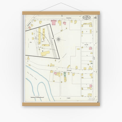 Old map wall art mockup — magnetic wood frame on white wall — Sanborn Fire Insurance Map from Freeport, Armstrong County, Pennsylvania (1897), Sheet #0006