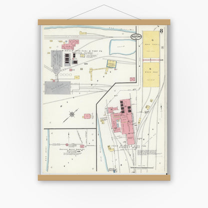 Old map wall art mockup — magnetic wood frame on white wall — Sanborn Fire Insurance Map from Radford, Independent Cities, Virginia (1920), Sheet #0008