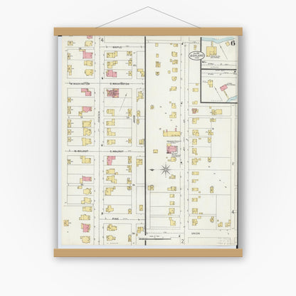 Old map wall art mockup — magnetic wood frame on white wall — Sanborn Fire Insurance Map from Ashland, Ashland County, Ohio (1899), Sheet #0006