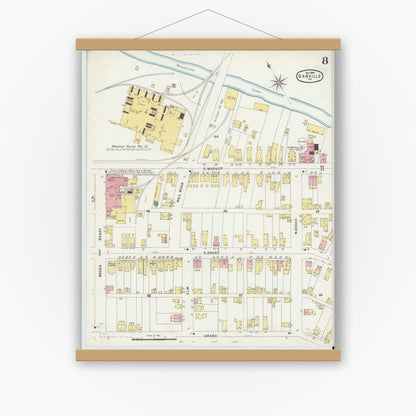 Old map wall art mockup — magnetic wood frame on white wall — Sanborn Fire Insurance Map from Danville, Montour County, Pennsylvania (1896), Sheet #0008