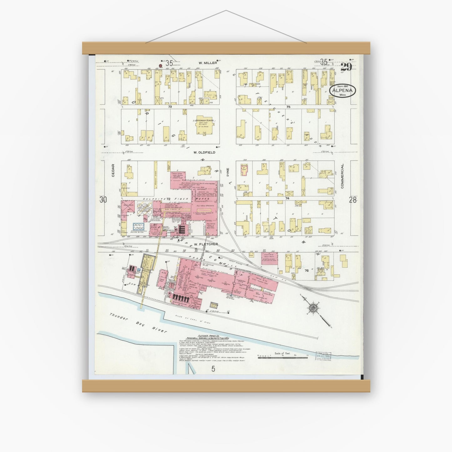 Old map wall art mockup — magnetic wood frame on white wall — Sanborn Fire Insurance Map from Alpena, Alpena County, Michigan (1910), Sheet #0029