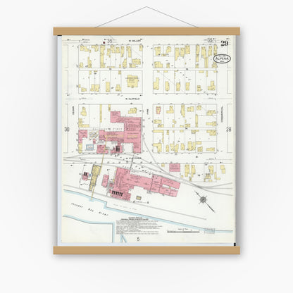 Old map wall art mockup — magnetic wood frame on white wall — Sanborn Fire Insurance Map from Alpena, Alpena County, Michigan (1910), Sheet #0029