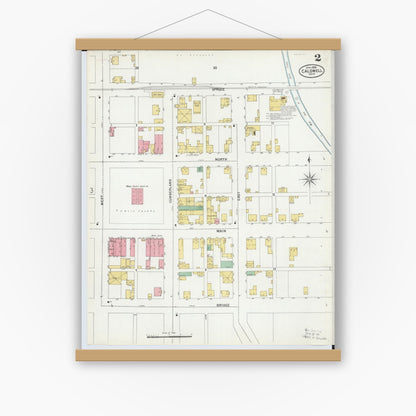 Old map wall art mockup — magnetic wood frame on white wall — Sanborn Fire Insurance Map from Caldwell, Noble County, Ohio (1899), Sheet #0002