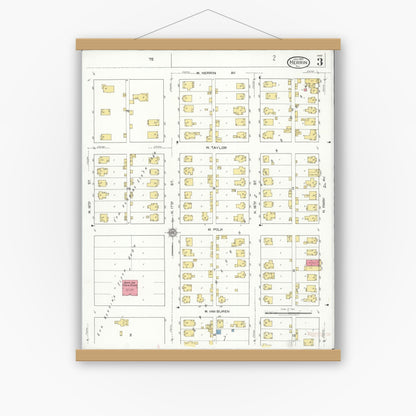 Old map wall art mockup — magnetic wood frame on white wall — Sanborn Fire Insurance Map from Herrin, Williamson County, Illinois (1922), Sheet #0003