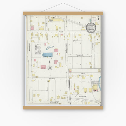 Old map wall art mockup — magnetic wood frame on white wall — Sanborn Fire Insurance Map from Germantown, Clinton County, Illinois (1894) - Complete Map Set