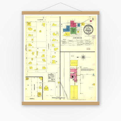 Old map wall art mockup — magnetic wood frame on white wall — Sanborn Fire Insurance Map from Athens, Henderson County, Texas (1907), Sheet #0001