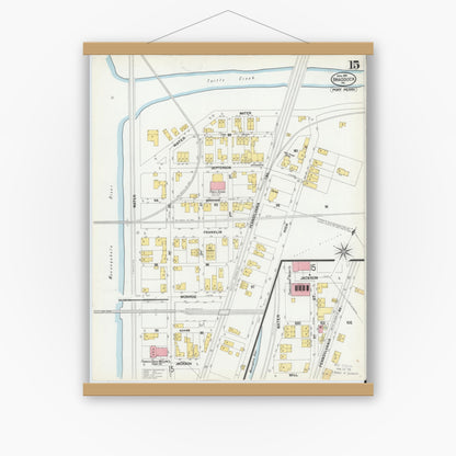 Old map wall art mockup — magnetic wood frame on white wall — Sanborn Fire Insurance Map from Braddock, Allegheny County, Pennsylvania (1901), Sheet #0015