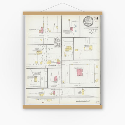 Old map wall art mockup — magnetic wood frame on white wall — Sanborn Fire Insurance Map from Covington, Fountain County, Indiana (1892) - Complete Map Set