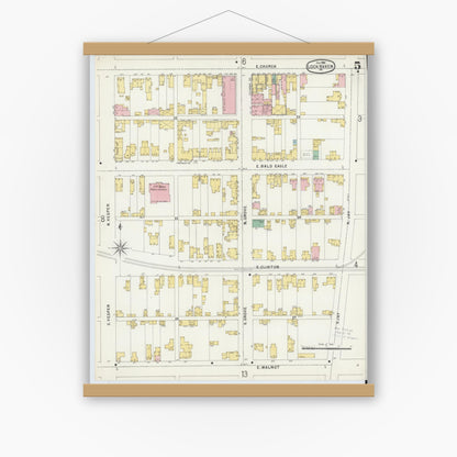 Old map wall art mockup — magnetic wood frame on white wall — Sanborn Fire Insurance Map from Lock Haven, Clinton County, Pennsylvania (1896), Sheet #0005