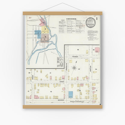 Old map wall art mockup — magnetic wood frame on white wall — Sanborn Fire Insurance Map from Stroudsburg, Monroe County, Pennsylvania (1892), Sheet #0001
