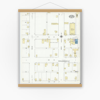 Old map wall art mockup — magnetic wood frame on white wall — Sanborn Fire Insurance Map from Graham, Young County, Texas (1920), Sheet #0005