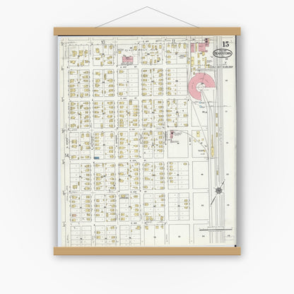Old map wall art mockup — magnetic wood frame on white wall — Sanborn Fire Insurance Map from Beardstown, Cass County, Illinois (1919), Sheet #0015
