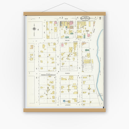 Old map wall art mockup — magnetic wood frame on white wall — Sanborn Fire Insurance Map from Black River Falls, Jackson County, Wisconsin (1909), Sheet #0002