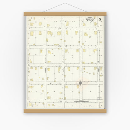 Old map wall art mockup — magnetic wood frame on white wall — Sanborn Fire Insurance Map from Cooper, Delta County, Texas (1914), Sheet #0005