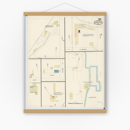 Old map wall art mockup — magnetic wood frame on white wall — Sanborn Fire Insurance Map from Cheboygan, Cheboygan County, Michigan (1907), Sheet #0016