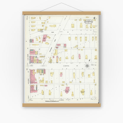 Old map wall art mockup — magnetic wood frame on white wall — Sanborn Fire Insurance Map from Highland Park, Lake County, Illinois (1907), Sheet #0004