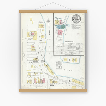 Old map wall art mockup — magnetic wood frame on white wall — Sanborn Fire Insurance Map from Kewaunee, Kewaunee County, Wisconsin (1911) - Complete Map Set