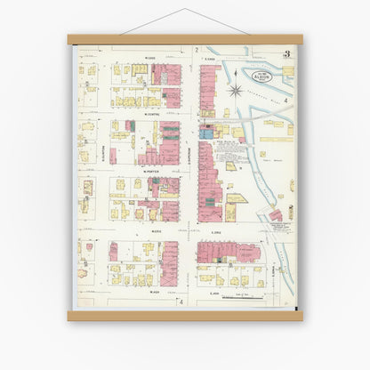 Old map wall art mockup — magnetic wood frame on white wall — Sanborn Fire Insurance Map from Albion, Calhoun County, Michigan (1907), Sheet #0003