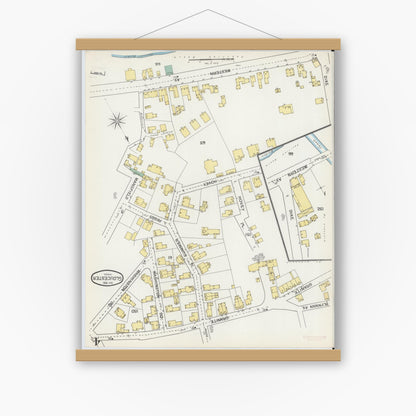 Old map wall art mockup — magnetic wood frame on white wall — Sanborn Fire Insurance Map from Gloucester, Essex County, Massachusetts (1892), Sheet #0004