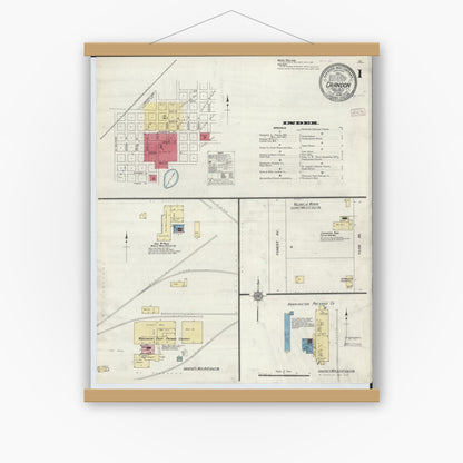 Old map wall art mockup — magnetic wood frame on white wall — Sanborn Fire Insurance Map from Crandon, Forest County, Wisconsin (1909) - Complete Map Set