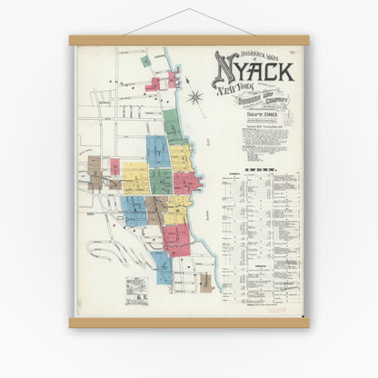 Old map wall art mockup — magnetic wood frame on white wall — Sanborn Fire Insurance Map from Nyack, Rockland County, New York. (1903), Sheet #0000