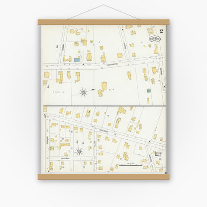 Old map wall art mockup — magnetic wood frame on white wall — Sanborn Fire Insurance Map from Norwood, Norfolk County, Massachusetts (1903), Sheet #0002
