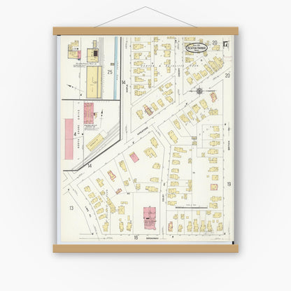 Old map wall art mockup — magnetic wood frame on white wall — Sanborn Fire Insurance Map from Benton Harbor, Berrien County, Michigan (1911), Sheet #0017