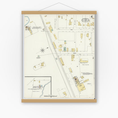 Old map wall art mockup — magnetic wood frame on white wall — Sanborn Fire Insurance Map from Caldwell, Burleson County, Texas (1896), Sheet #0004
