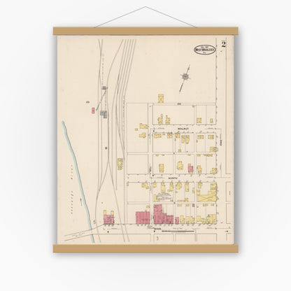 Old map wall art mockup — magnetic wood frame on white wall — Sanborn Fire Insurance Map from West Middlesex, Mercer County, Pennsylvania (1921), Sheet #0002
