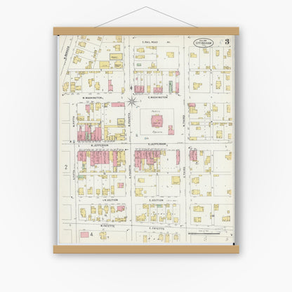 Old map wall art mockup — magnetic wood frame on white wall — Sanborn Fire Insurance Map from Effingham, Effingham County, Illinois (1898), Sheet #0003